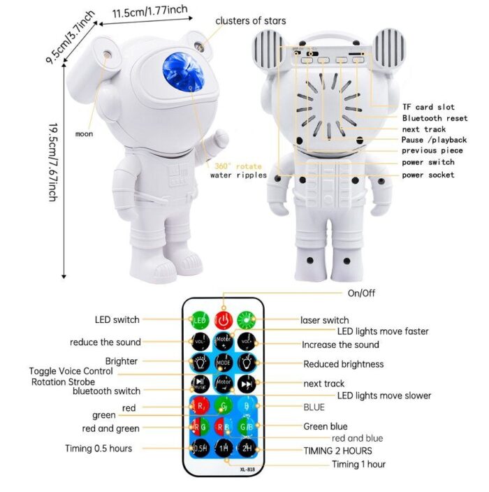 Astronaut Galaxy Projector Lamp Starry Star Bluetooth